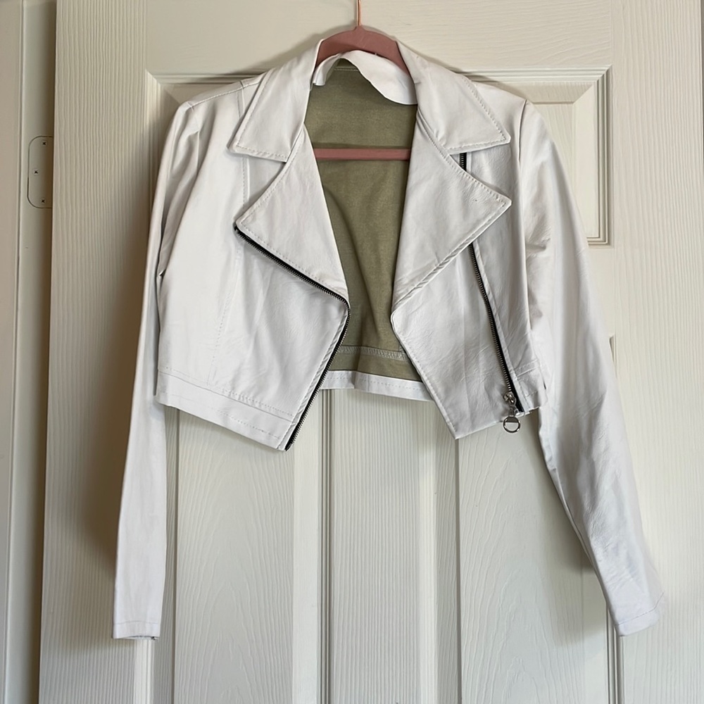 White Faux Leather Crop Blazer Jacket